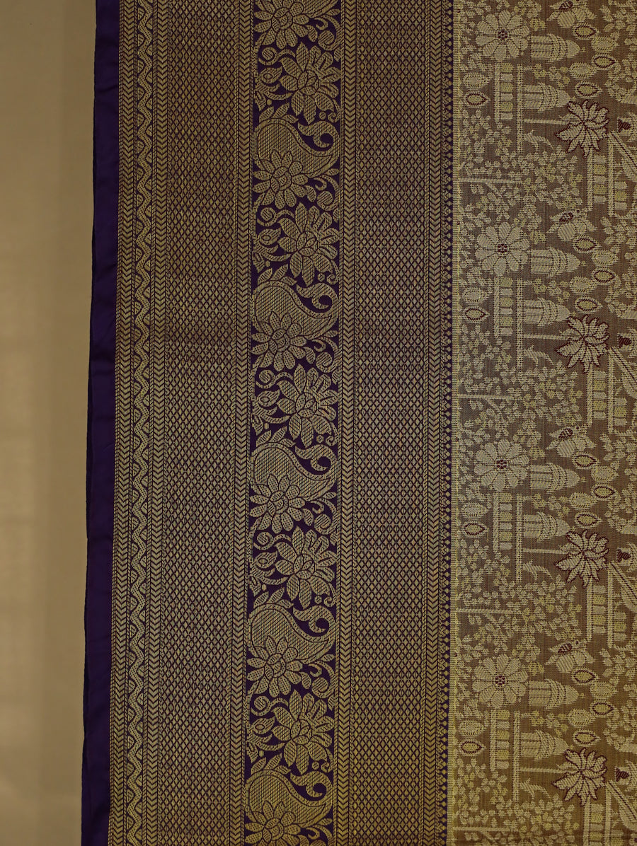 Antique Gold Dharmavaram Inspired Semi Silk Saree with Wide Wide Contrast Border