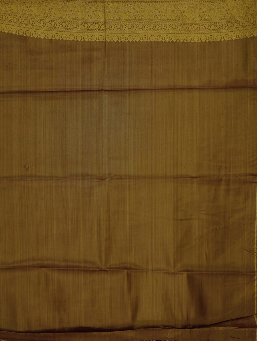 Antique Gold Kanchipuram Inspired Semi Silk Saree with Medium Medium Contrast Border