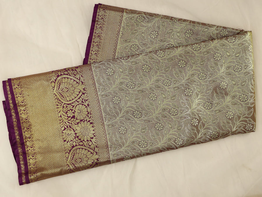 Antique Bronze Dharmavaram Inspired Semi Silk Saree with Wide Medium Contrast Border