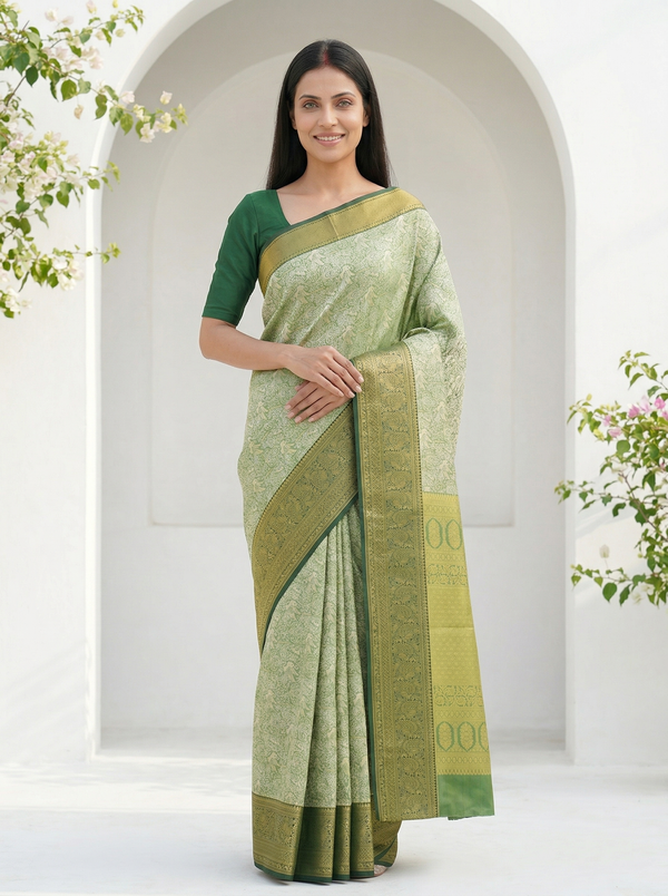 Mint Green Uppada Inspired Semi Silk Saree with Wide Wide Contrast Border