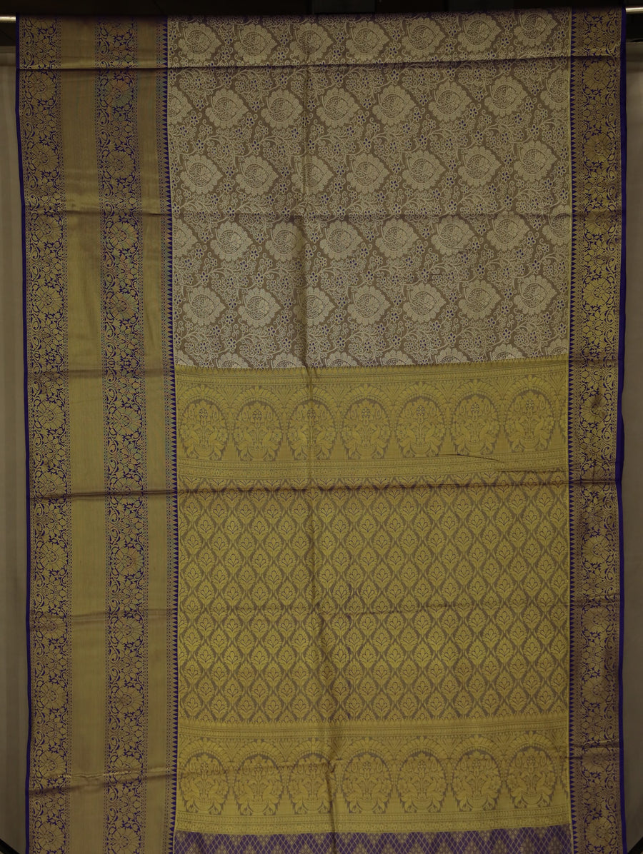 Champagne Gold Kanchipuram Inspired Semi Silk Saree with Wide Wide Contrast Border