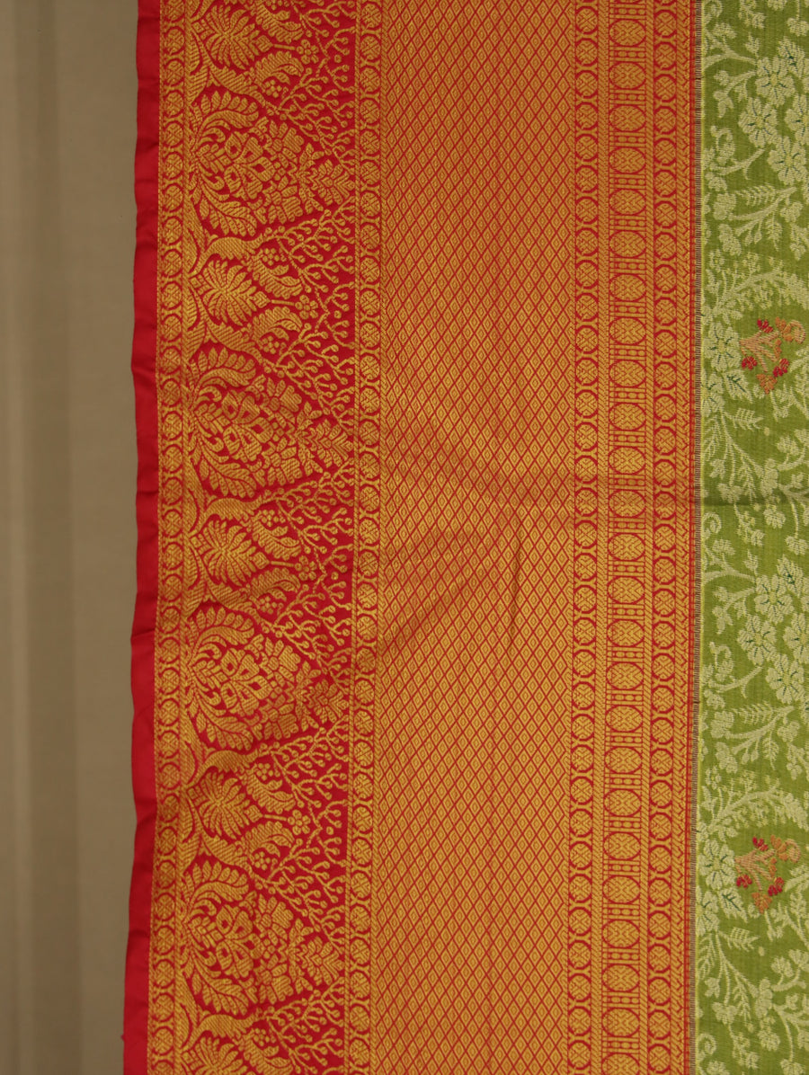 Sage Green Kanchipuram Inspired Semi Silk Saree with Wide Wide Contrast Border