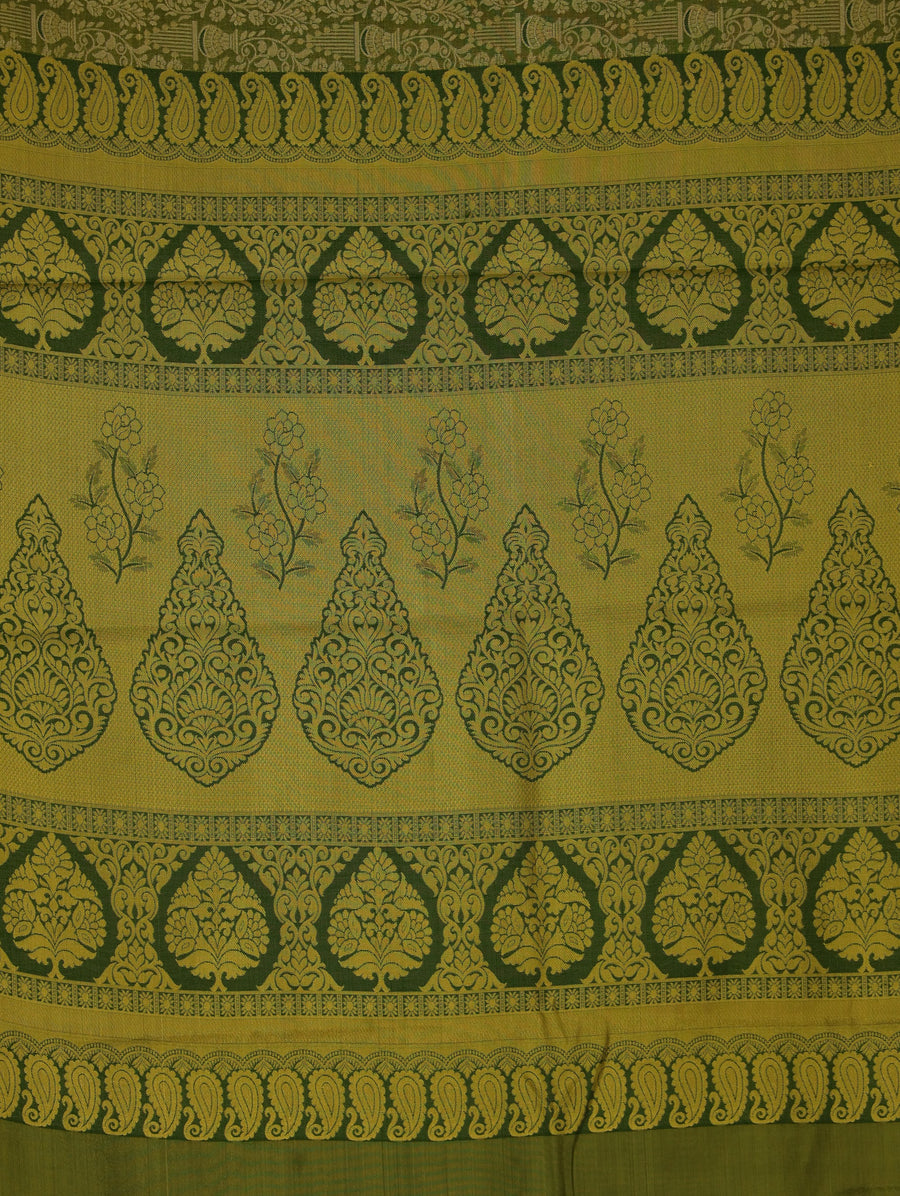 Olive Green Kanchipuram Inspired Semi Silk Saree with Wide Wide Self Border
