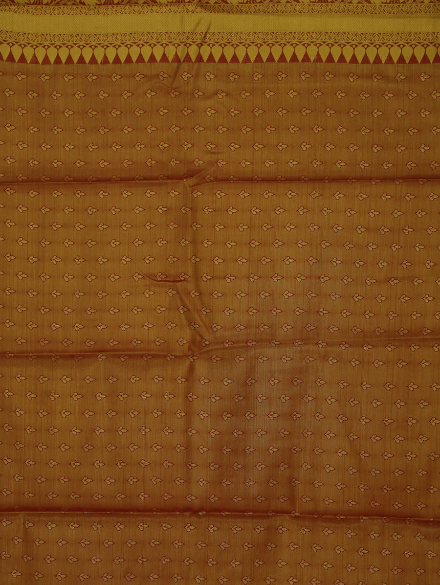 Champagne Gold Kanchipuram Inspired Semi Silk Saree with Wide Wide Contrast Border