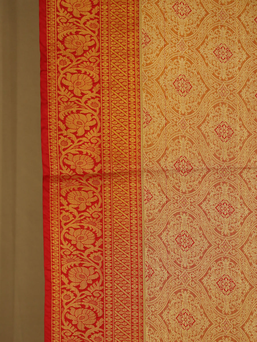 Sunset Orange Dharmavaram Inspired Semi Silk Saree with Medium Medium Contrast Border