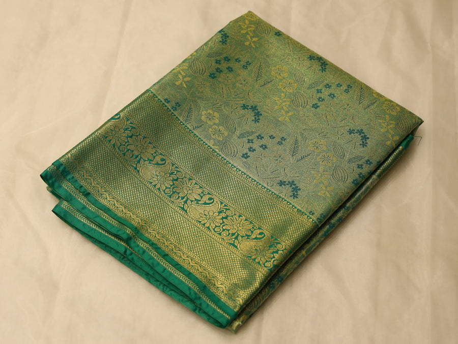 Moss Green Mysore Inspired Semi Silk Saree with Wide Wide Contrast Border