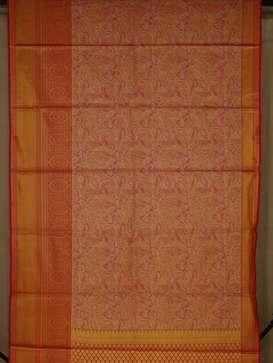 Sunset Orange Dharmavaram Inspired Semi Silk Saree with Medium Medium Contrast Border