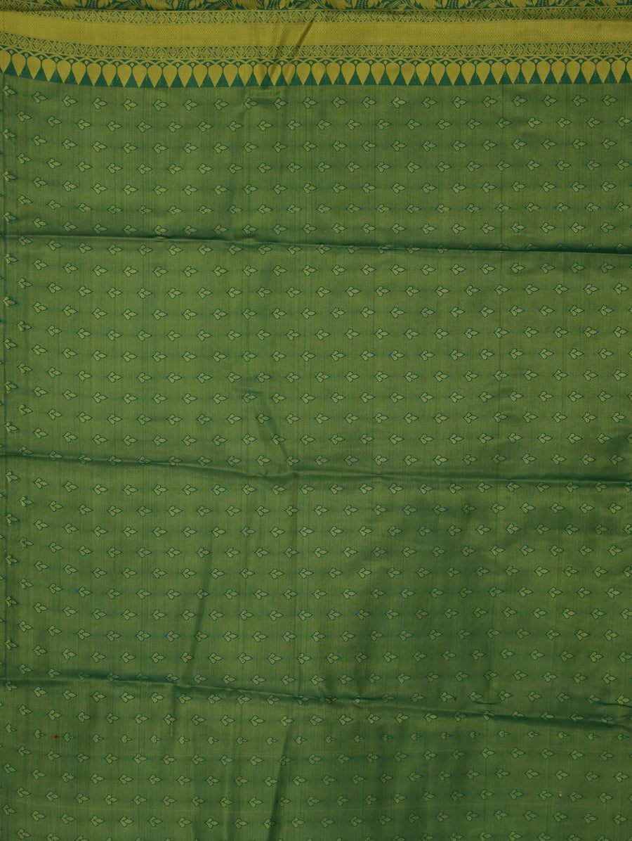 Emerald Green Kanchipuram Inspired Semi Silk Saree with Medium Medium Self Border