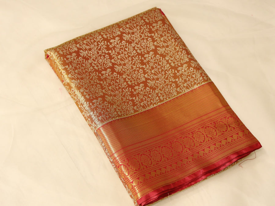 Champagne Gold Dharmavaram Inspired Semi Silk Saree with Medium Medium Contrast Border