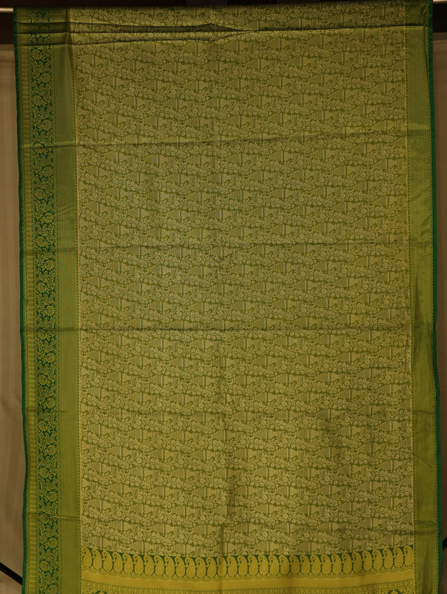 Olive Green Kanchipuram Inspired Semi Silk Saree with Wide Wide Self Border