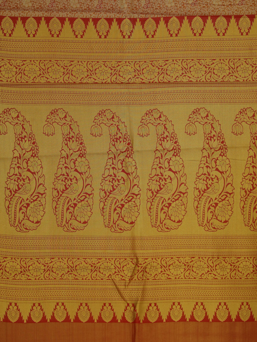 Champagne Gold Dharmavaram Inspired Semi Silk Saree with Medium Medium Contrast Border