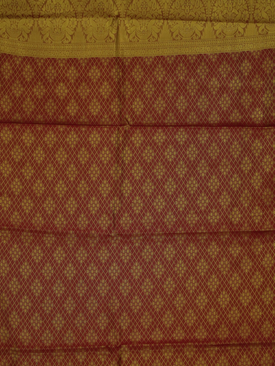 Champagne Gold Kanchipuram Inspired Semi Silk Saree with Wide Wide Contrast Border