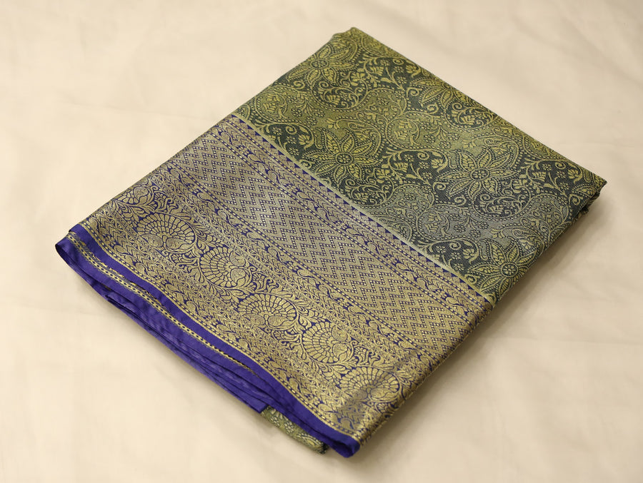 Olive Green Dharmavaram Inspired Semi Silk Saree with Wide Wide Contrast Border