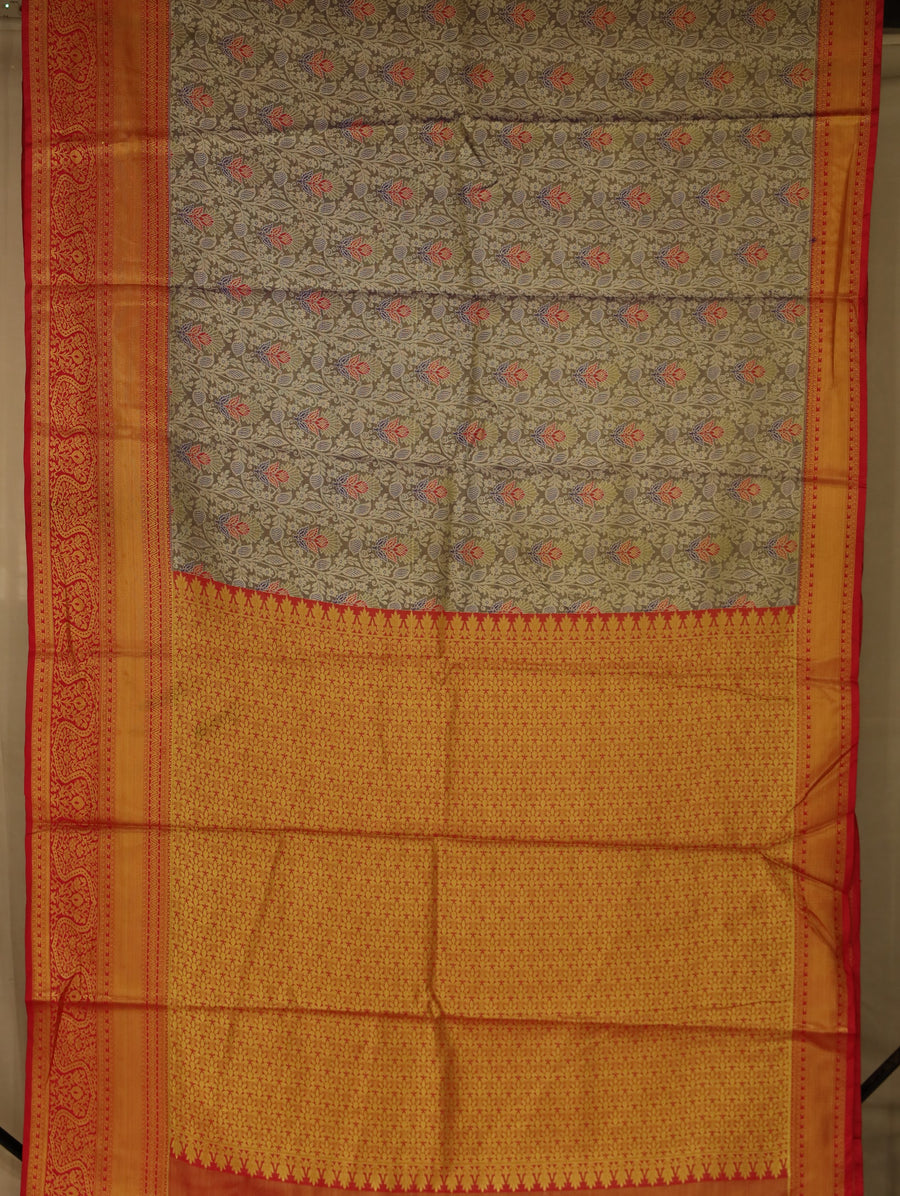 Amber Yellow Dharmavaram Inspired Semi Silk Saree with Medium Medium Contrast Border