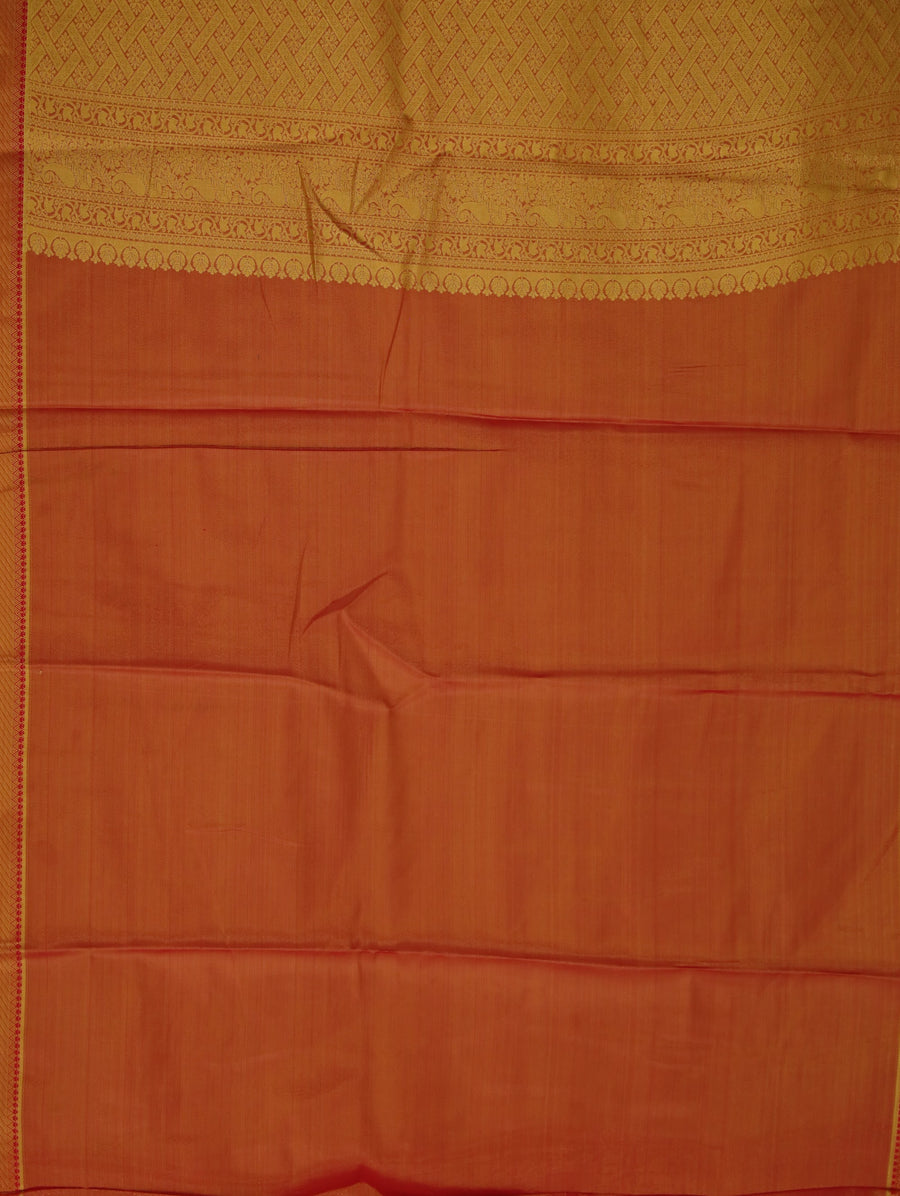 Sunset Gold Kanchipuram Inspired Semi Silk Saree with Narrow Narrow Contrast Border