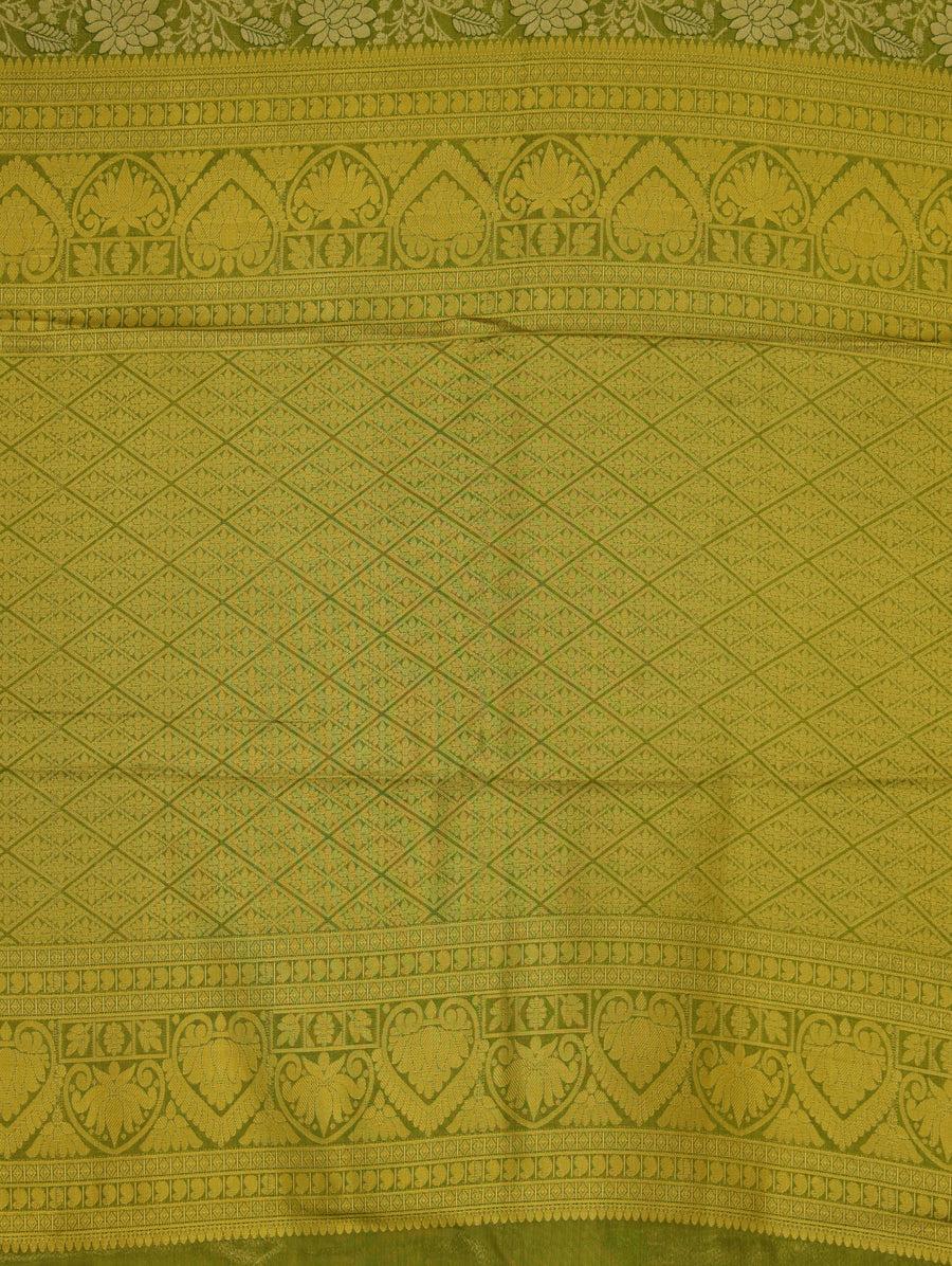 Leaf Green Kanchipuram Inspired Semi Silk Saree with Wide Wide Self Border