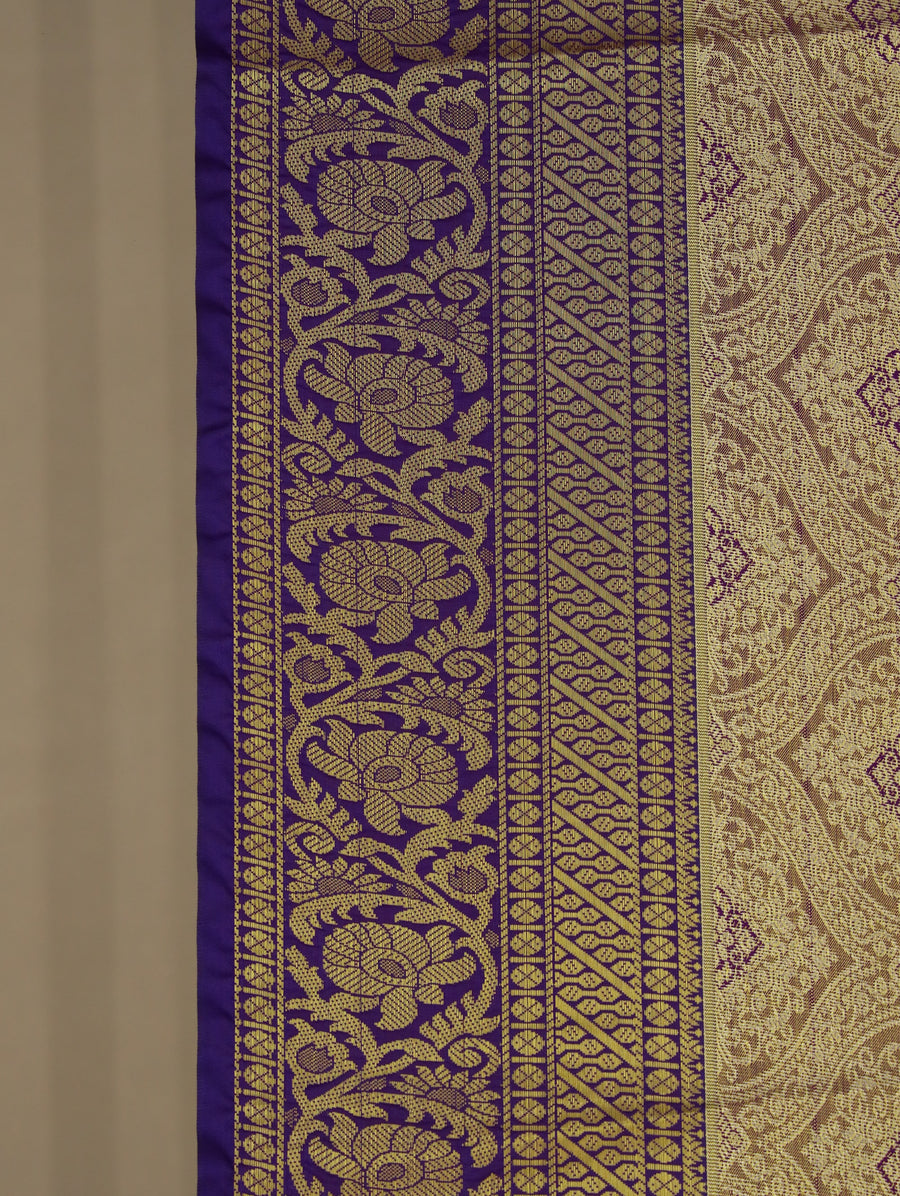 Champagne Gold Mysore Inspired Semi Silk Saree with Medium Medium Contrast Border
