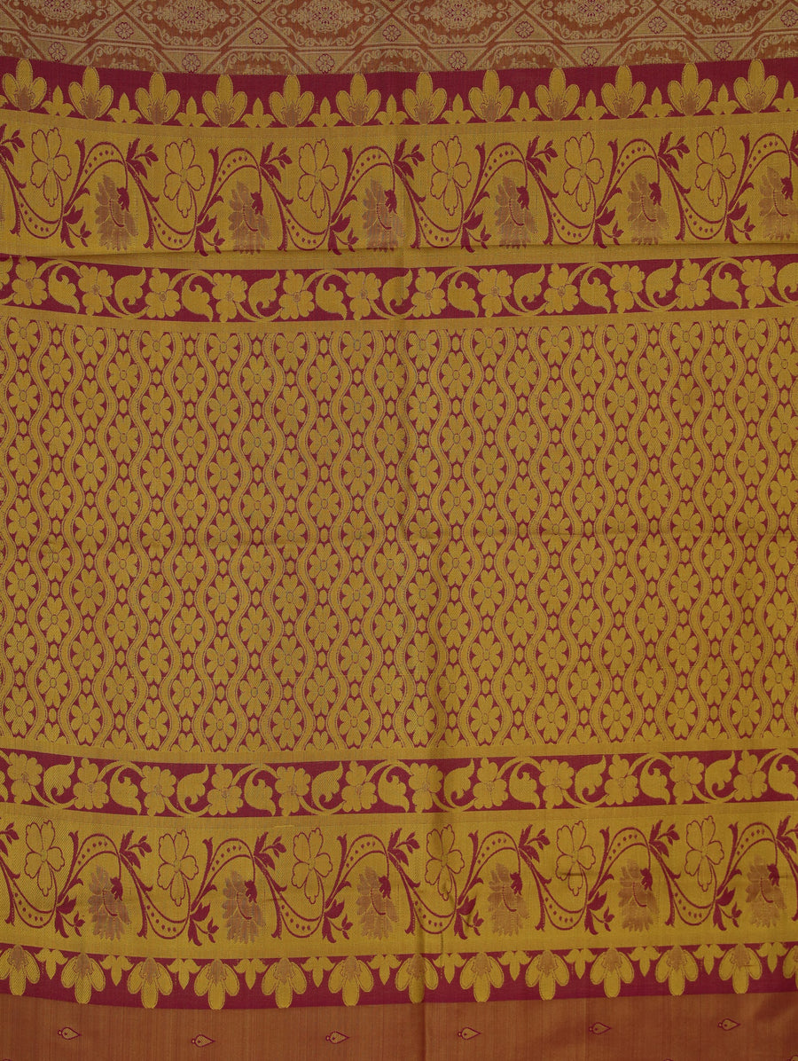 Champagne Gold Dharmavaram Inspired Semi Silk Saree with Wide Wide Contrast Border