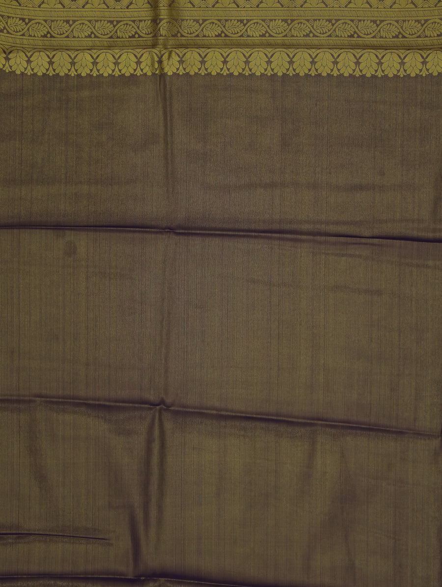 Mustard Gold Kanchipuram Inspired Semi Silk Saree with Medium Medium Contrast Border