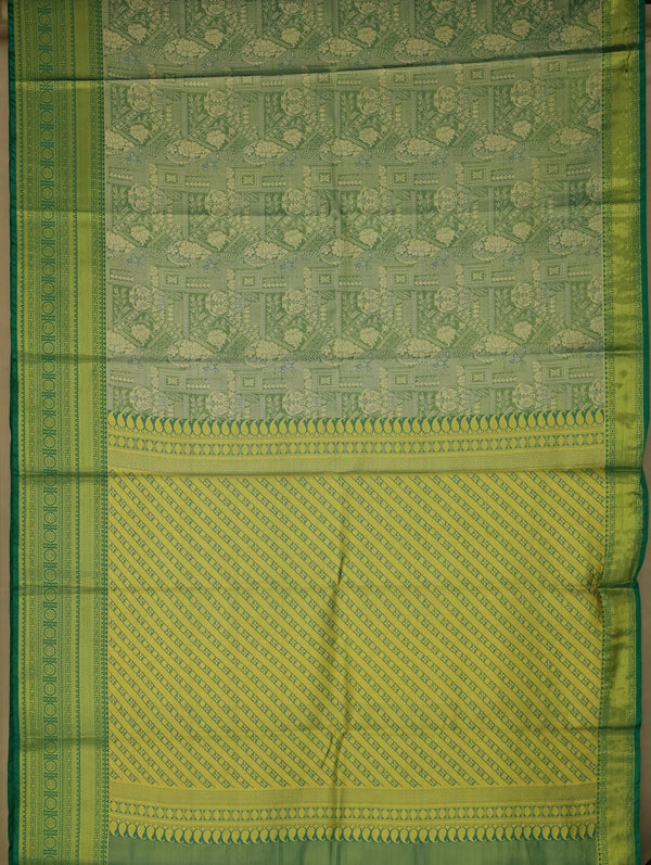 Olive Green Kanchipuram Inspired Semi Silk Saree with Medium Medium Self Border