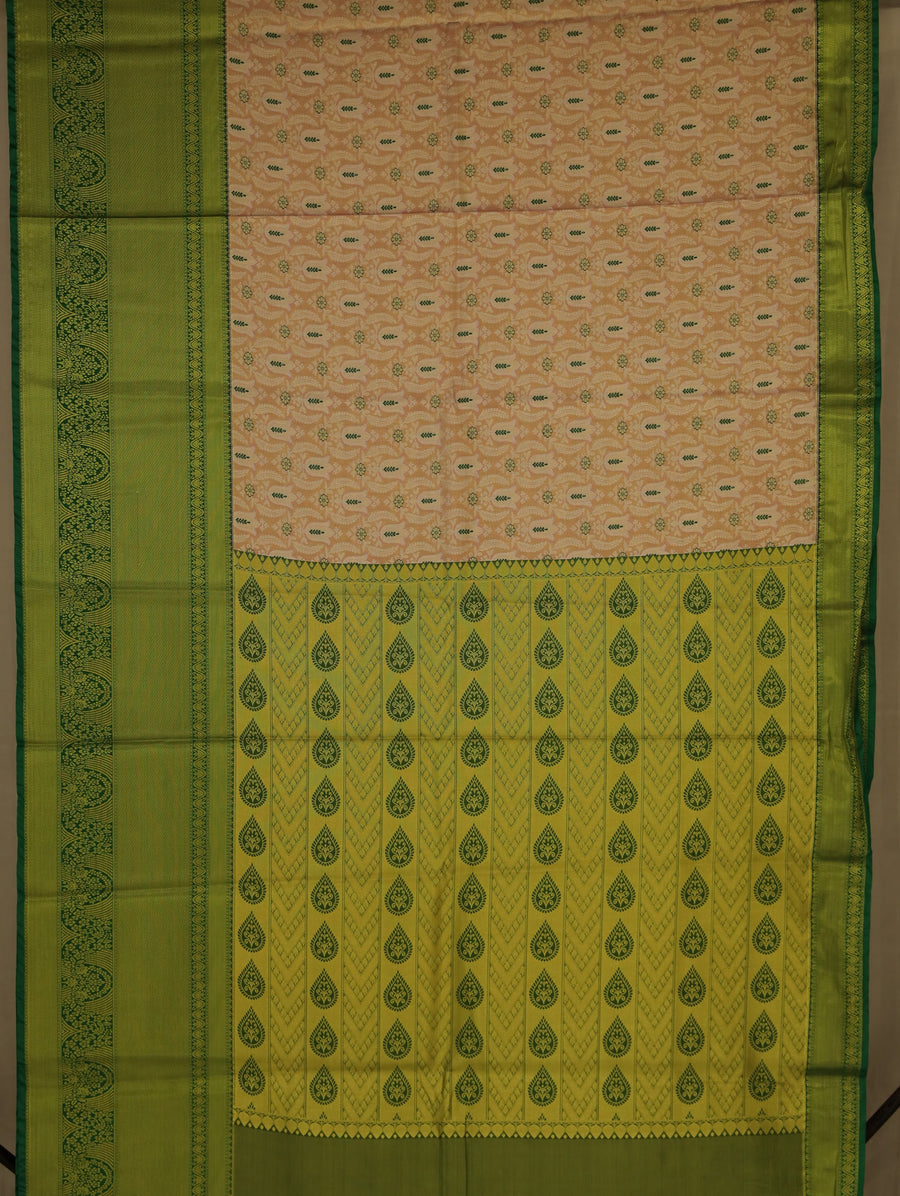 Champagne Gold Dharmavaram Inspired Semi Silk Saree with Wide Wide Contrast Border