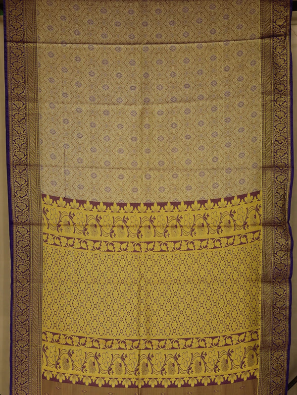 Champagne Gold Dharmavaram Inspired Semi Silk Saree with Wide Wide Contrast Border