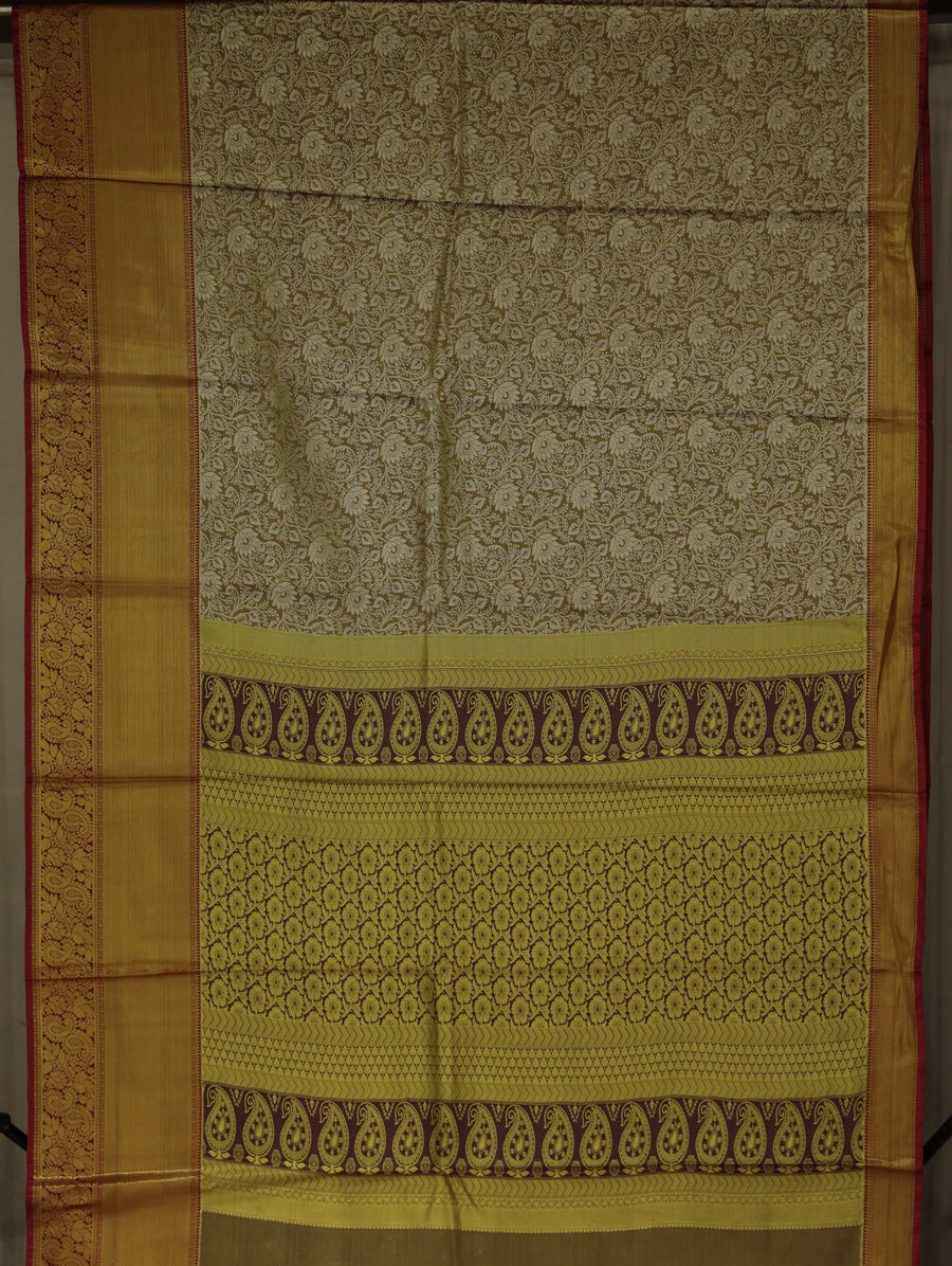 Champagne Gold Kanchipuram Inspired Semi Silk Saree with Wide Wide Contrast Border
