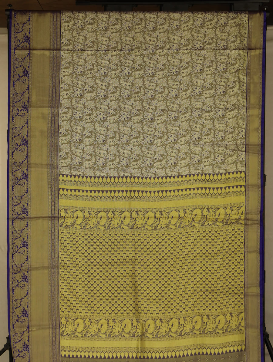 Champagne Gold Dharmavaram Inspired Semi Silk Saree with Wide Wide Contrast Border
