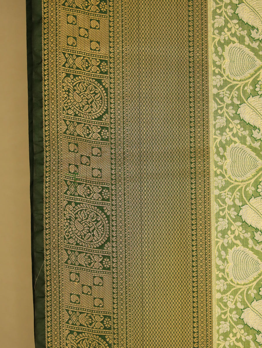 Olive Green Kanchipuram Inspired Semi Silk Saree with Medium Medium Contrast Border