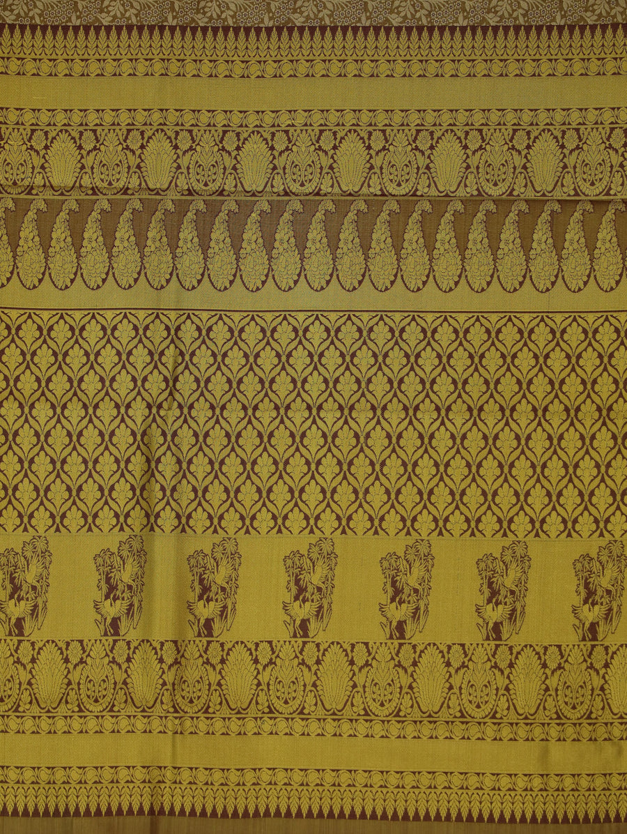Champagne Gold Dharmavaram Inspired Semi Silk Saree with Wide Wide Contrast Border