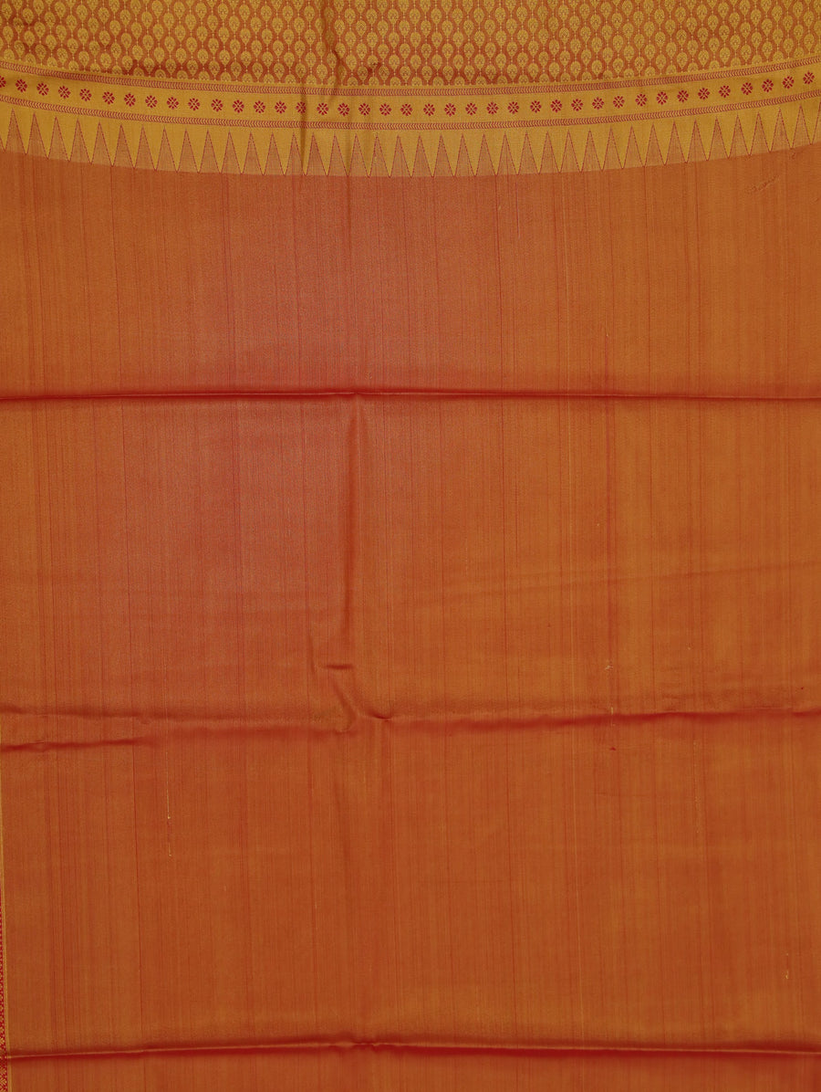 Sunset Gold Kanchipuram Inspired Semi Silk Saree with Wide Wide Contrast Border