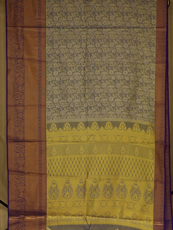 Champagne Gold Kanchipuram Inspired Semi Silk Saree with Wide Wide Contrast Border