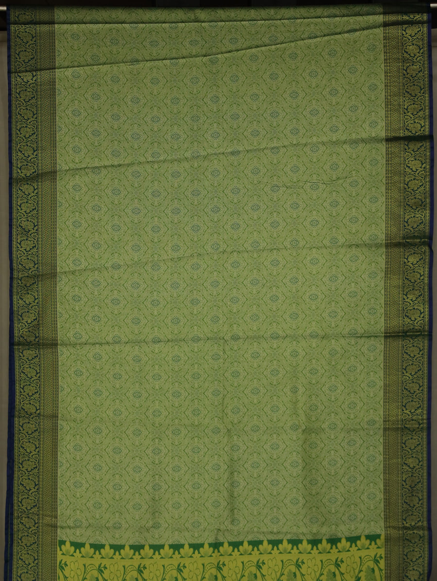 Sage Green Kanchipuram Inspired Semi Silk Saree with Medium Medium Contrast Border