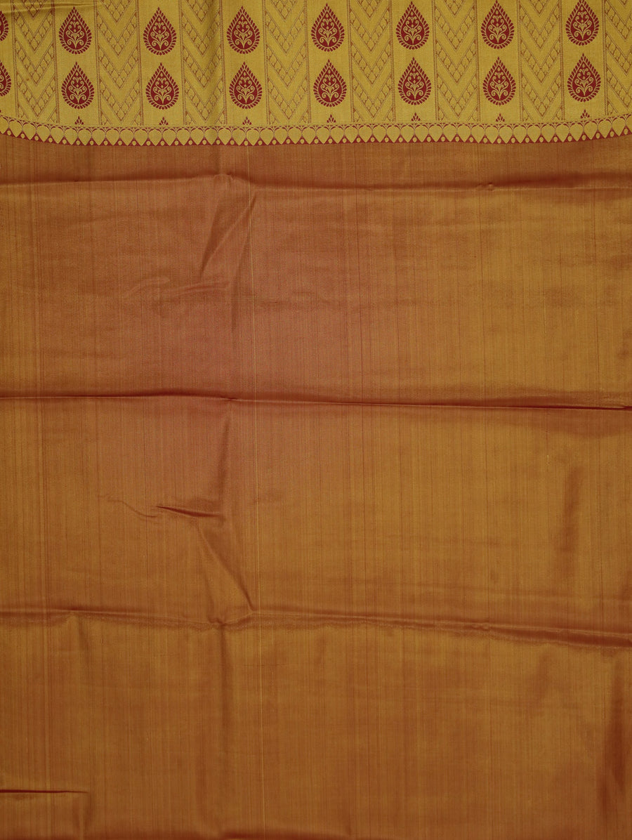Lime Green Kanchipuram Inspired Semi Silk Saree with Medium Medium Contrast Border