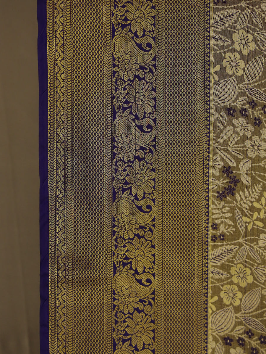 Moss Olive Dharmavaram Inspired Semi Silk Saree with Wide Wide Contrast Border