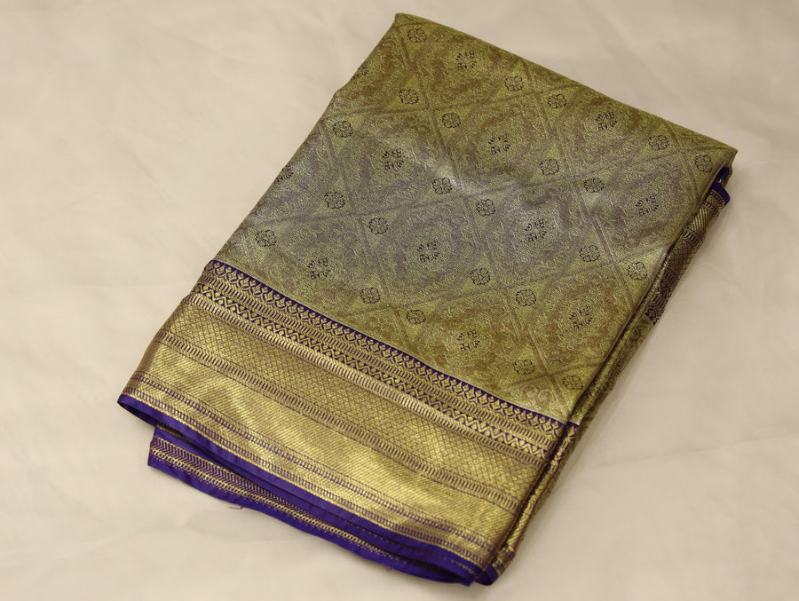 Mustard Gold Kanchipuram Inspired Semi Silk Saree with Medium Medium Contrast Border