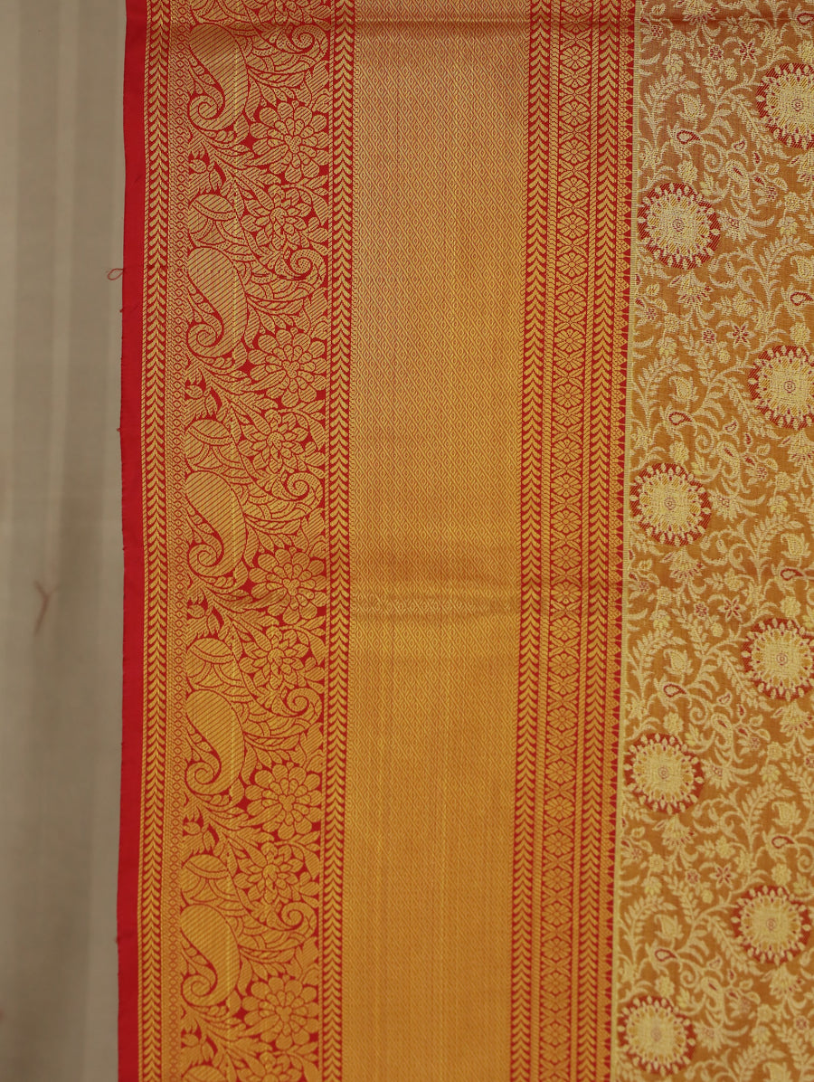 Sunset Orange Dharmavaram Inspired Semi Silk Saree with Wide Wide Contrast Border