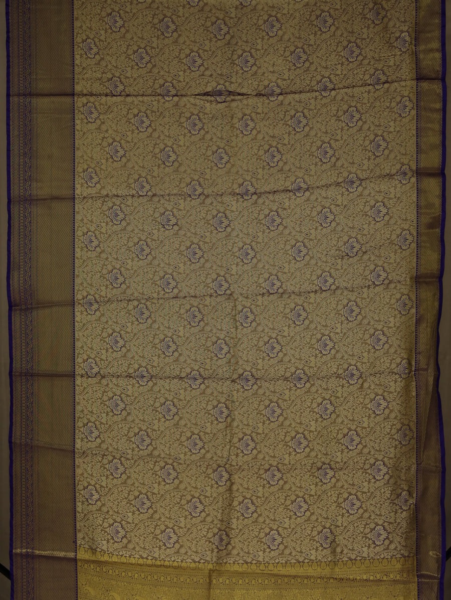 Champagne Gold Dharmavaram Inspired Semi Silk Saree with Medium Medium Contrast Border