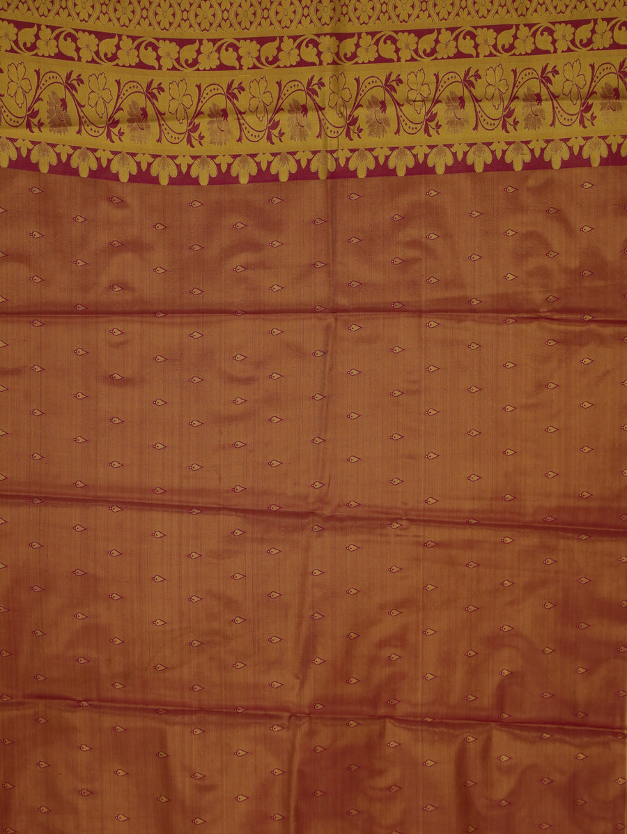 Champagne Gold Dharmavaram Inspired Semi Silk Saree with Wide Wide Contrast Border
