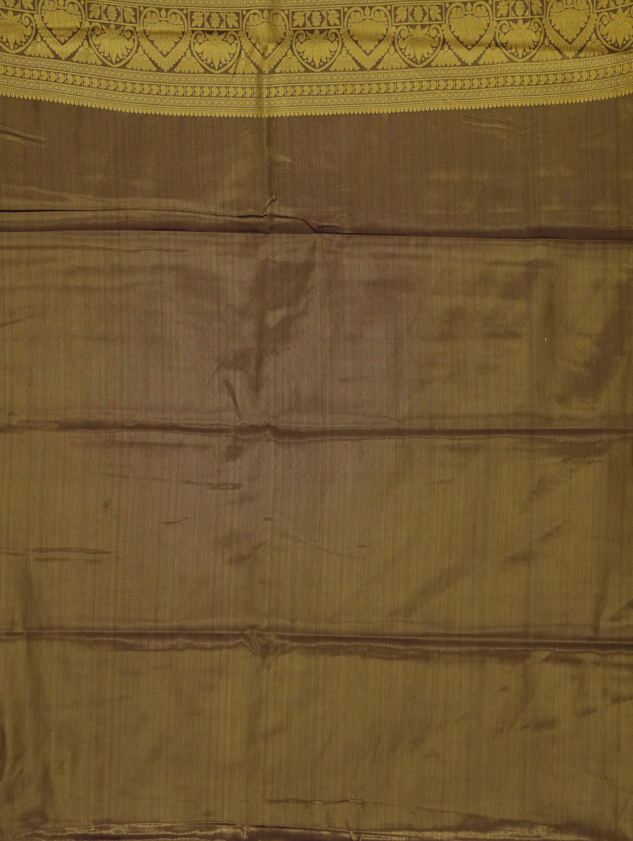 Champagne Gold Kanchipuram Inspired Semi Silk Saree with Narrow Narrow Contrast Border