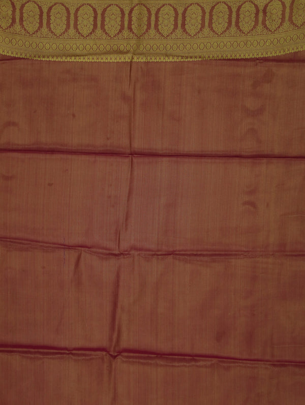 Champagne Gold Kanchipuram Inspired Semi Silk Saree with Narrow Narrow Contrast Border