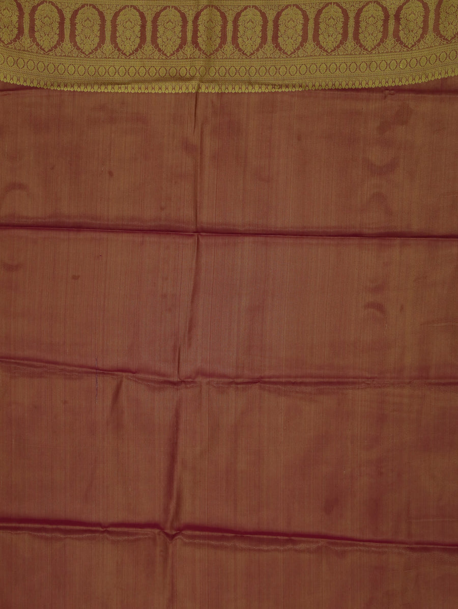Champagne Gold Kanchipuram Inspired Semi Silk Saree with Narrow Narrow Contrast Border