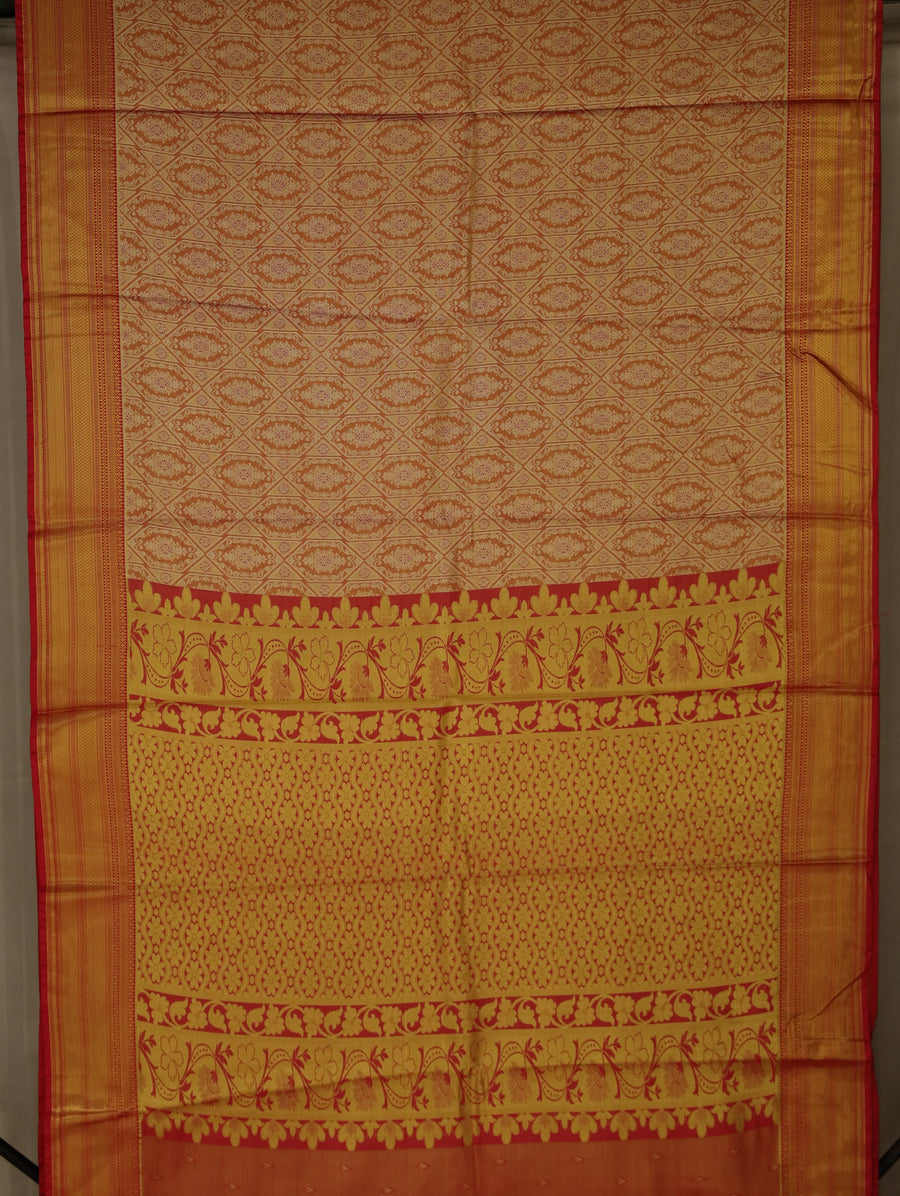 Champagne Gold Dharmavaram Inspired Semi Silk Saree with Wide Wide Contrast Border