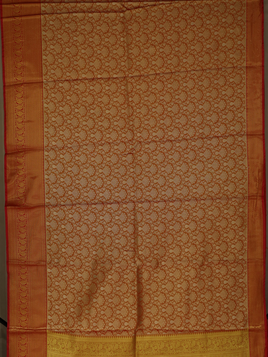 Burnt Orange Kanchipuram Inspired Semi Silk Saree with Medium Medium Contrast Border