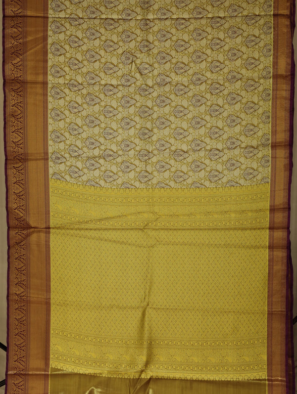 Champagne Gold Kanchipuram Inspired Semi Silk Saree with Wide Wide Contrast Border