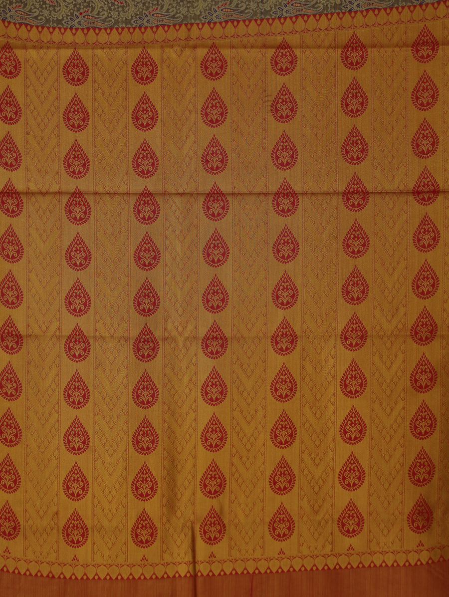 Olive Green Dharmavaram Inspired Semi Silk Saree with Wide Wide Contrast Border