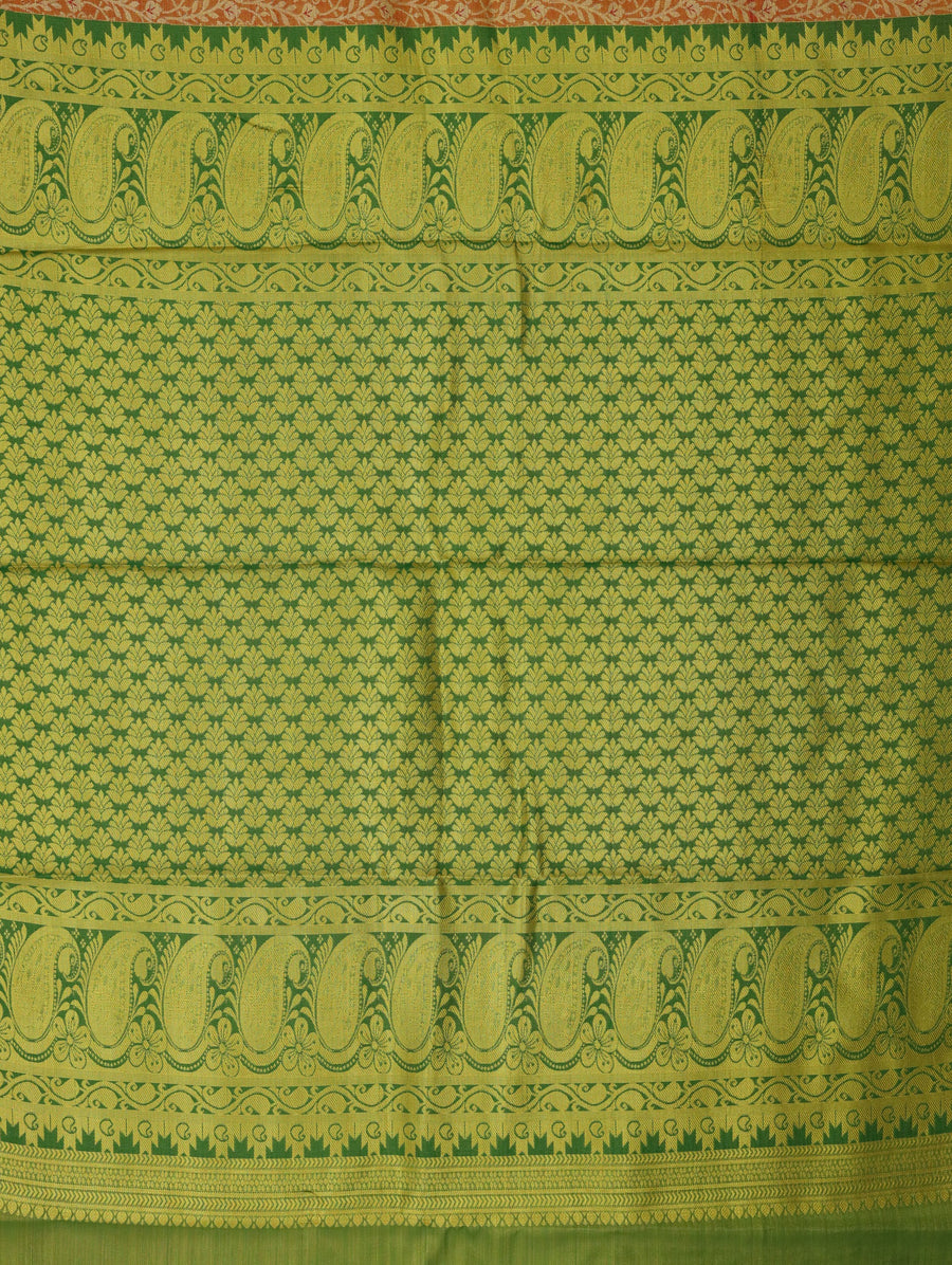 Pistachio Green Kanchipuram Inspired Semi Silk Saree with Wide Wide Contrast Border