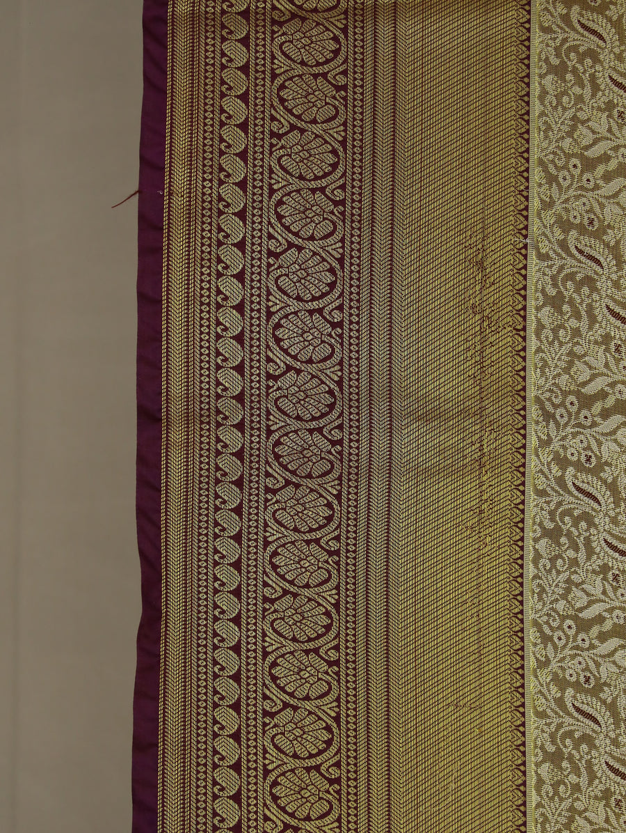 Olive Green Kanchipuram Inspired Semi Silk Saree with Medium Medium Contrast Border