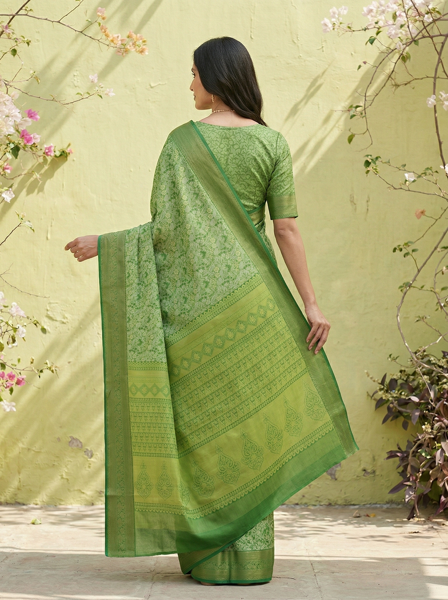 Moss Green Uppada Inspired Semi Silk Saree with Medium Medium Self Border