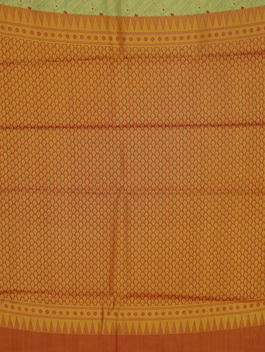 Sunset Gold Kanchipuram Inspired Semi Silk Saree with Wide Wide Contrast Border